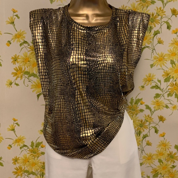 Padded shoulders muscle Tee metallic gold/black size M/L - Picture 6 of 13